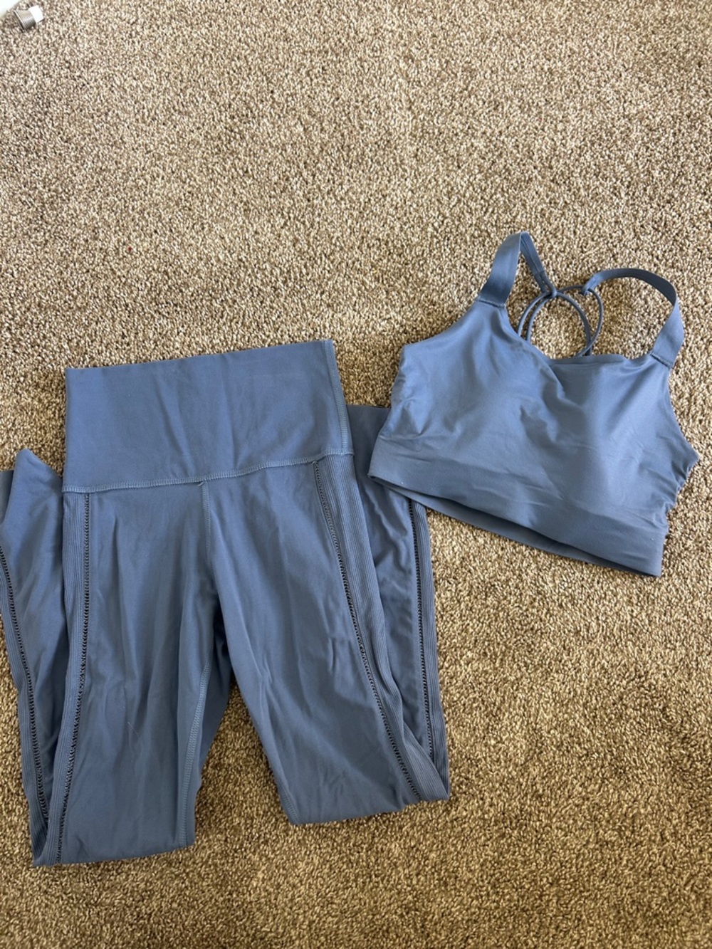 Nike Blue Activewear Set - Sports Bra & High-Waist Leggings.